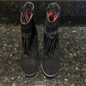Black Fringe Ankle Boots